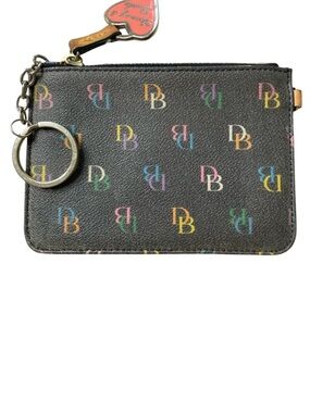 Dooney & Bourke Brown  Vintage Multicolor DB Logo Coin Pouch With Heart Charm